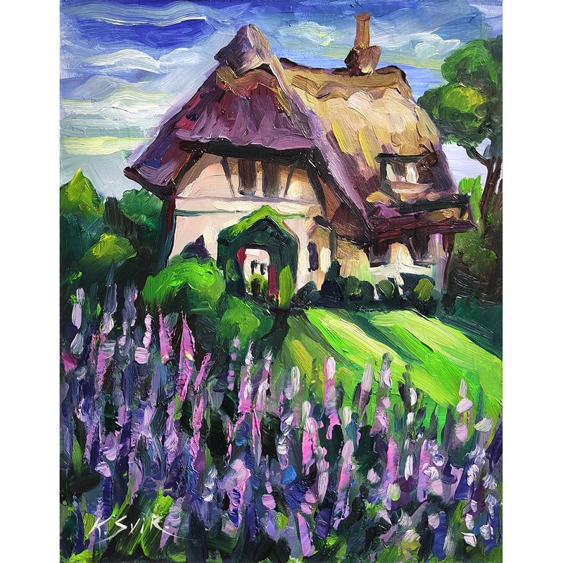Cottage Painting New England Original Art Rural Landscape Painting Small Artwork - 海报/装饰画/版画 - 其他材质 多色