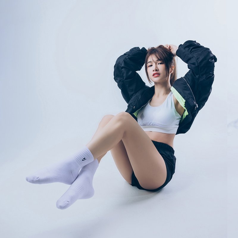 MJ中筒抗菌运动袜 白 - 袜子 - 棉．麻 