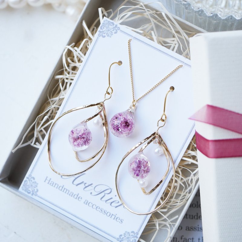 满天星双环珍珠耳环 紫 - 耳环/耳夹 - 植物．花 紫色