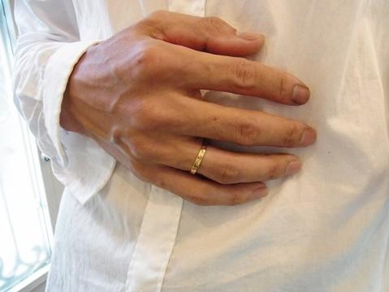 18K Gold Handmade Flat Ring Men's W3mm - 戒指 - 贵金属 金色