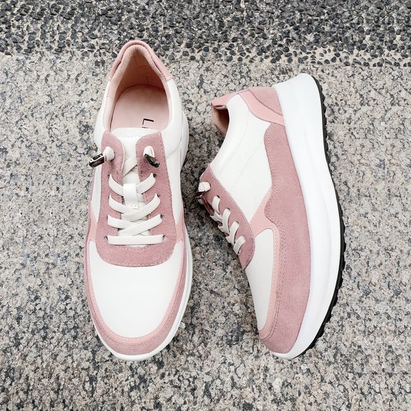 【情定波隆那】全真皮超弹力奔跑鞋_蛇纹裸米 - 女款休闲鞋 - 真皮 粉红色