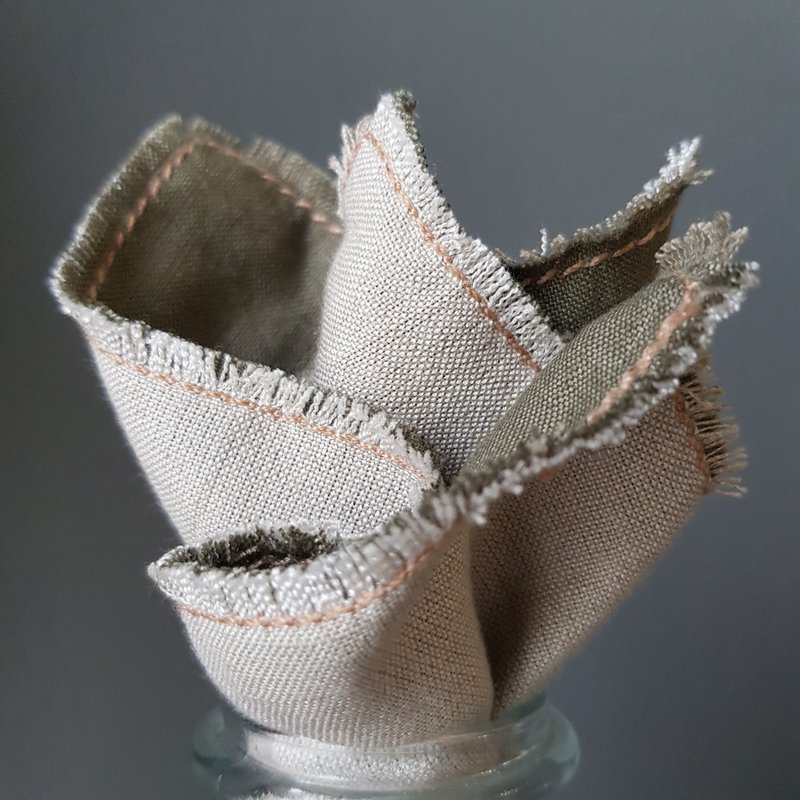 Pocket Square - 2 in 1 Green and Beige Vanilla - 手帕/方巾 - 棉．麻 多色