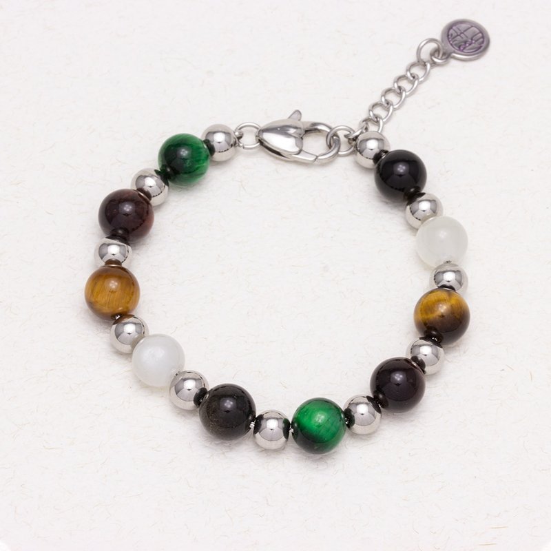 【幸运魔药】五行转运水晶不锈钢手链(虎眼石/月光石/黑曜石) - 手链/手环 - 水晶 银色