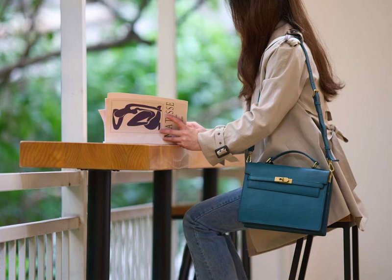 復古真皮手提袋側背包手工義大利植鞣革女士單肩斜挎包包 - 手提包/手提袋 - 真皮 