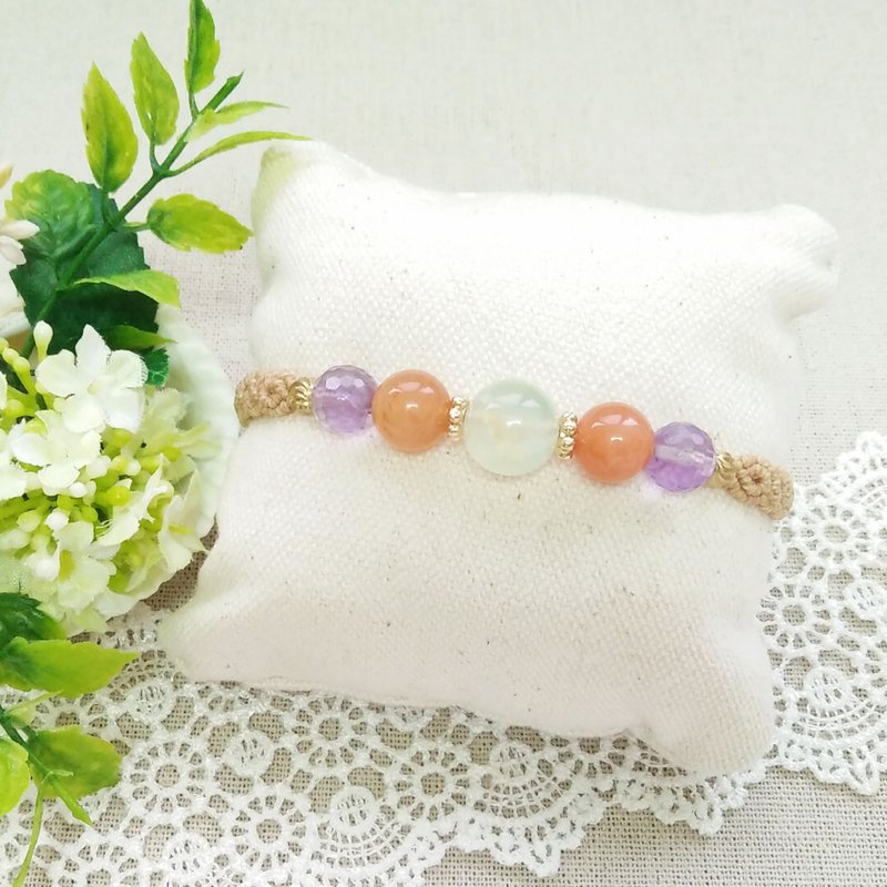 糖果盒。天然水晶。南美巴西蜡线编织手链 - 手链/手环 - 水晶 多色