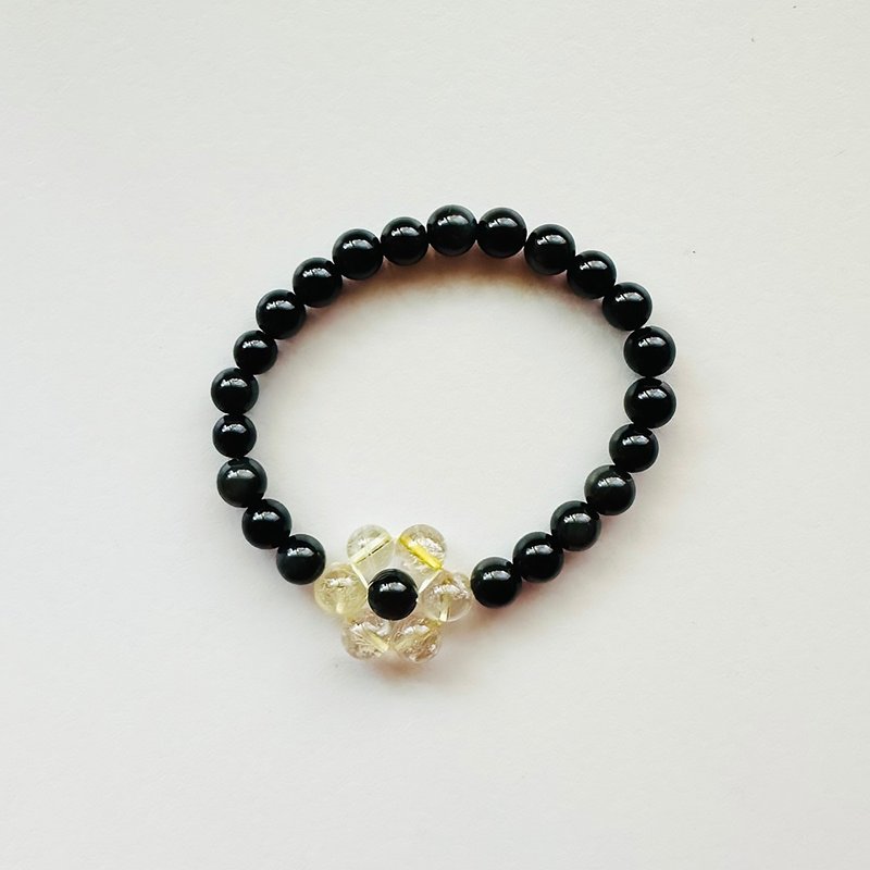 C happy 开花手链_钛晶黑曜石_黑配金开运招财_财运加马 - 手链/手环 - 水晶 黑色