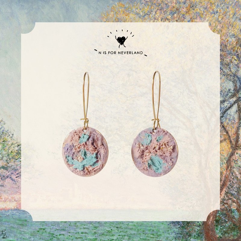 莫奈印象派手绘油画肌理原创耳夹耳环 - 耳环/耳夹 - 铜/黄铜 多色