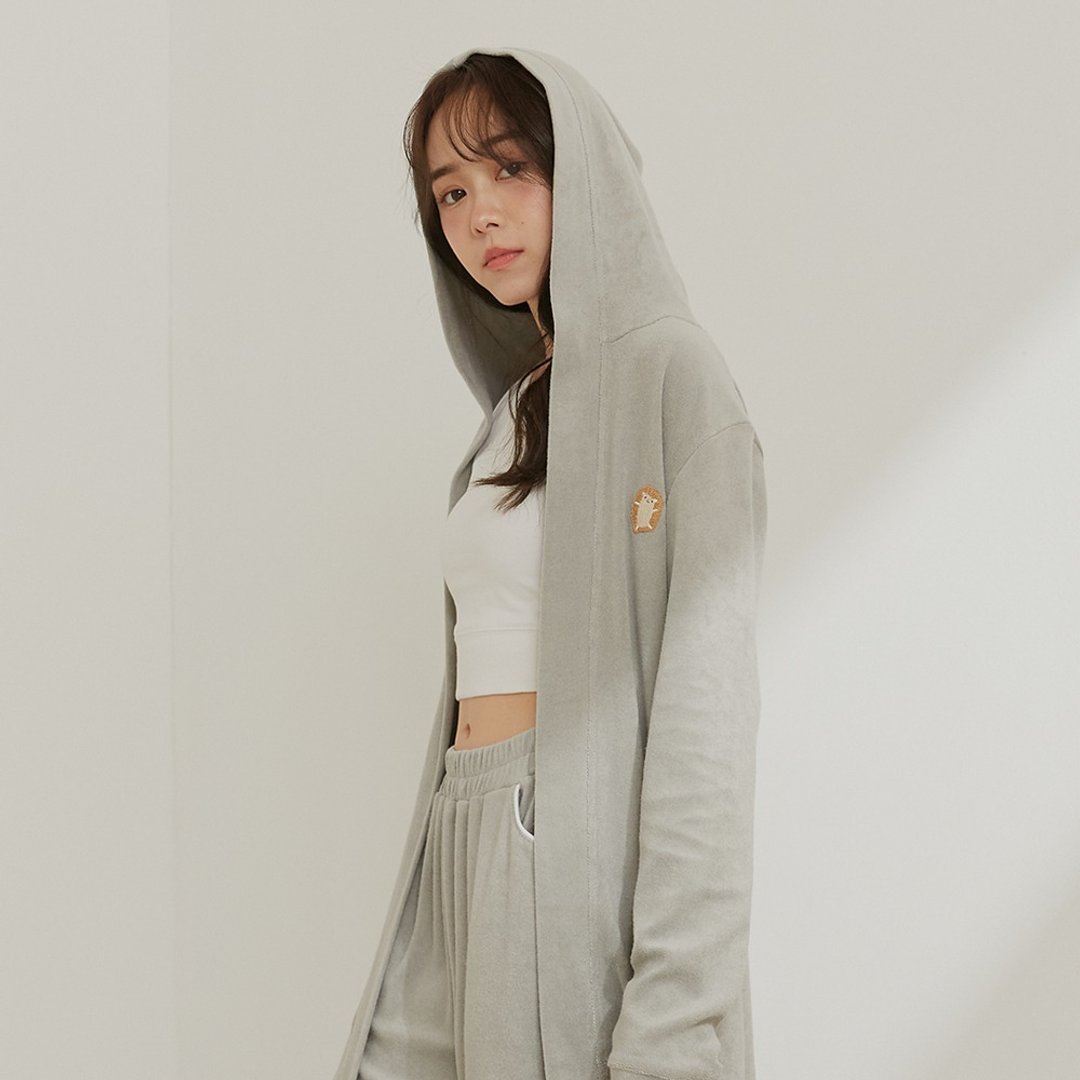 保暖毛巾布长版连帽外套-高雅灰/居家服/胶原蛋白纱 - 居家服/睡衣 - 棉 灰色