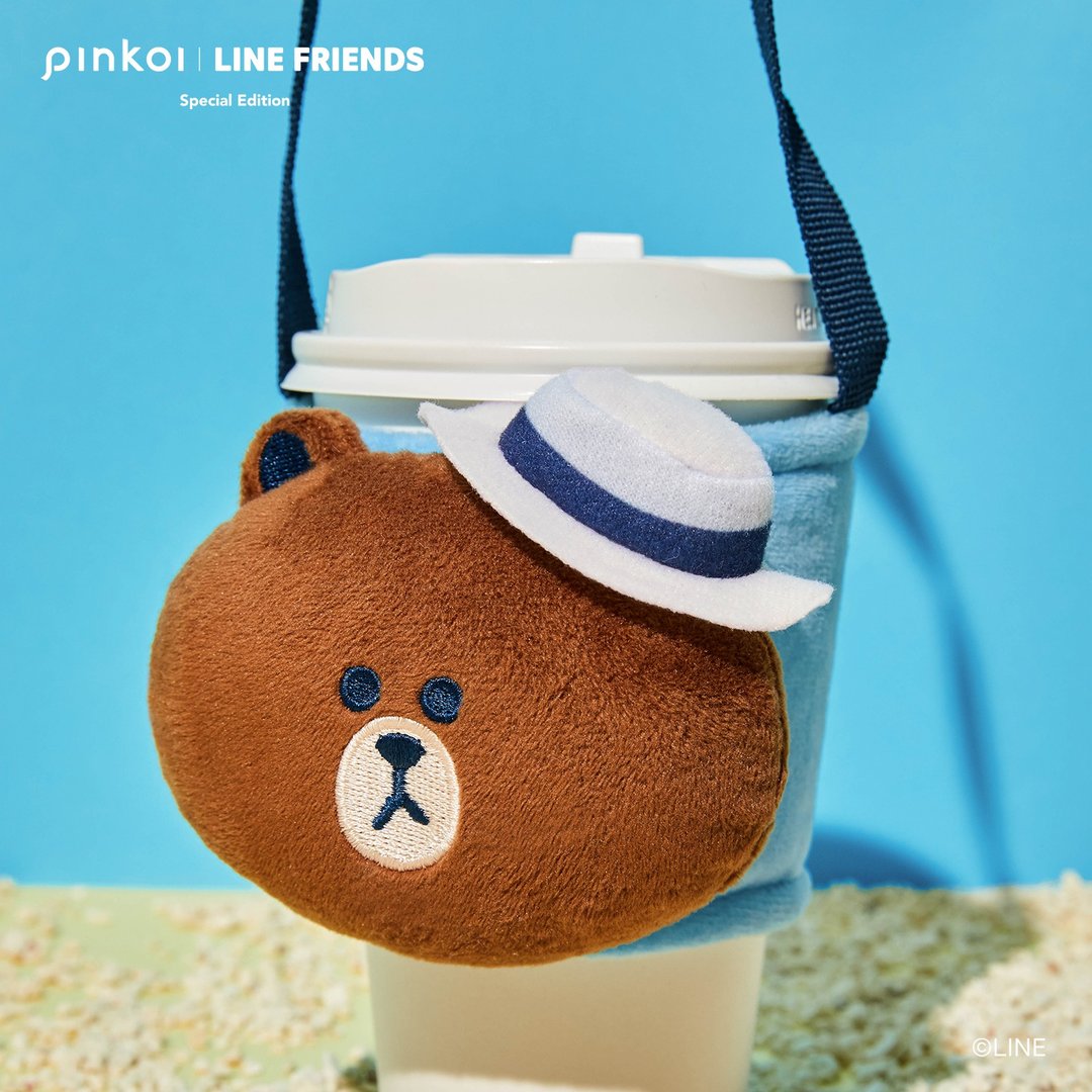 花火节熊大款绒毛饮料提袋・Pinkoi | LINE FRIENDS - 随行杯提袋/水壶袋 - 聚酯纤维 