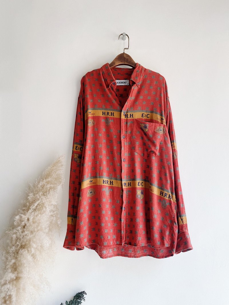 砖橘红图腾软绵意大利制 古着丝混棉衬衫上衣 vintage Shirt - 女装衬衫 - 丝．绢 红色