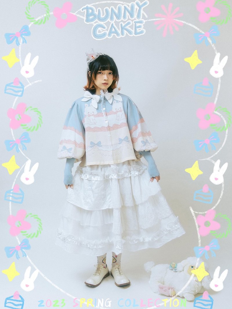 Meugler牛稠岛 兔子奶油蛋糕lolita甜美蝴蝶结短款羊腿袖针织开衫 - 女装针织衫/毛衣 - 聚酯纤维 多色