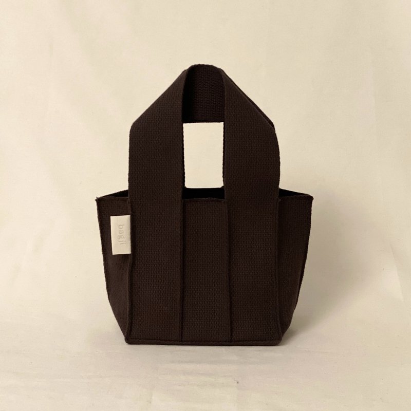 织纹双面托特包_Mini/棕色 (共4色) - 手提包/手提袋 - 棉．麻 咖啡色