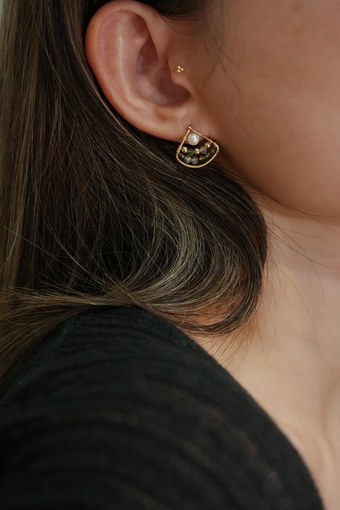 北境森林 彩虹碧玺耳环 14K Gold-Filled - 耳环/耳夹 - 宝石 绿色