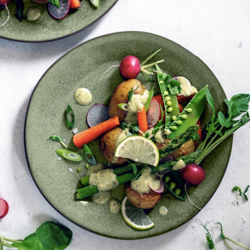 炻釉彩手工制餐盘2入组 亚麻绿 - 盘子/餐盘/盘架 - 瓷 