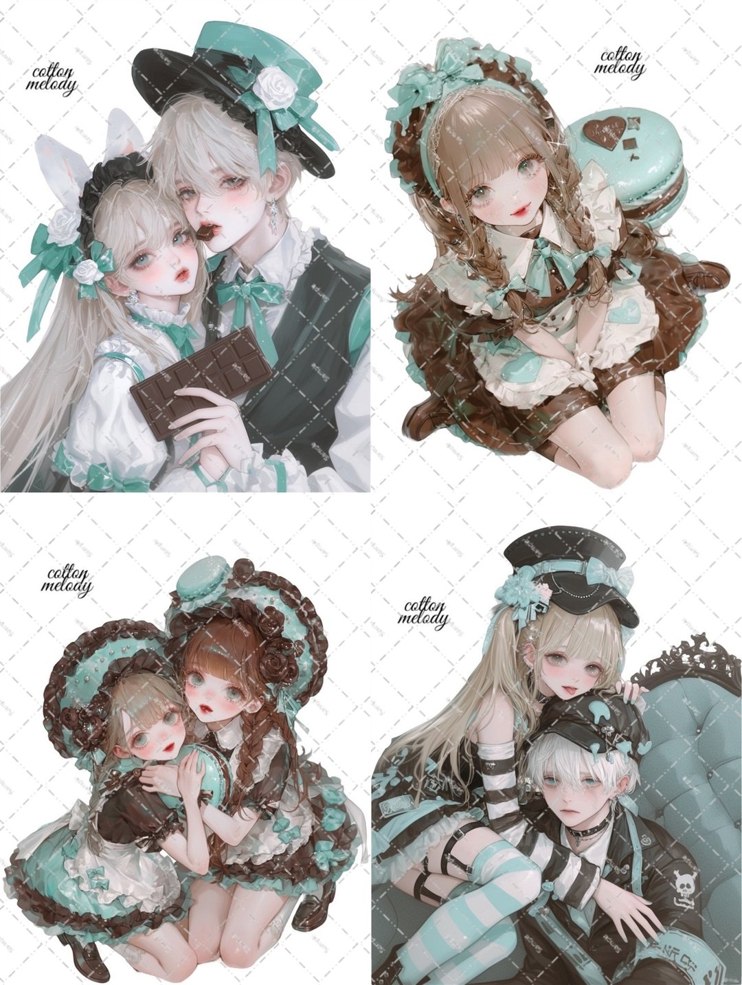 【期间限定】 巧克力薄荷节日套组B / 20种各3张 / 赠品2种 / cotton melody / 人物贴纸 - 贴纸 - 纸 