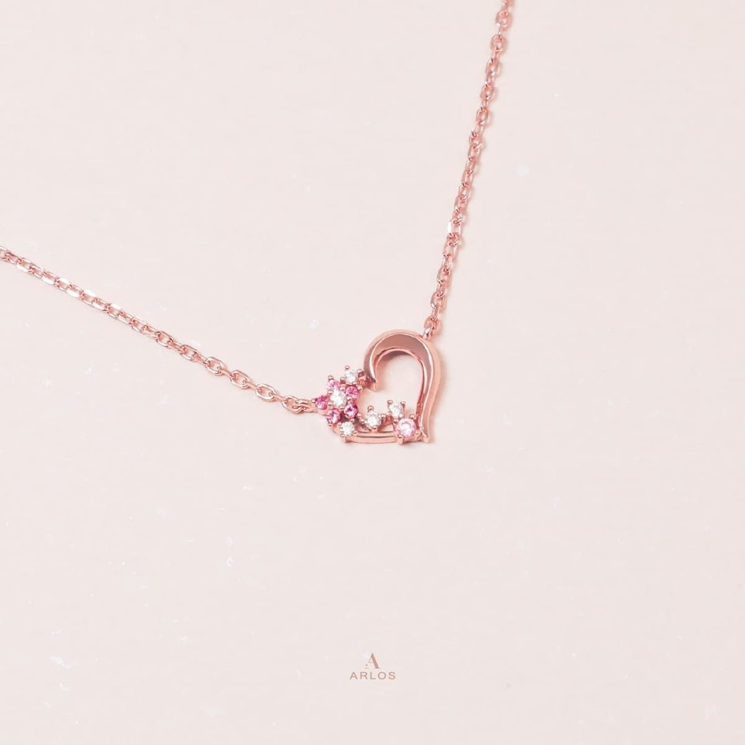 L'amour 花漾爱心项链 (玫瑰金) - 项链 - 纯银 
