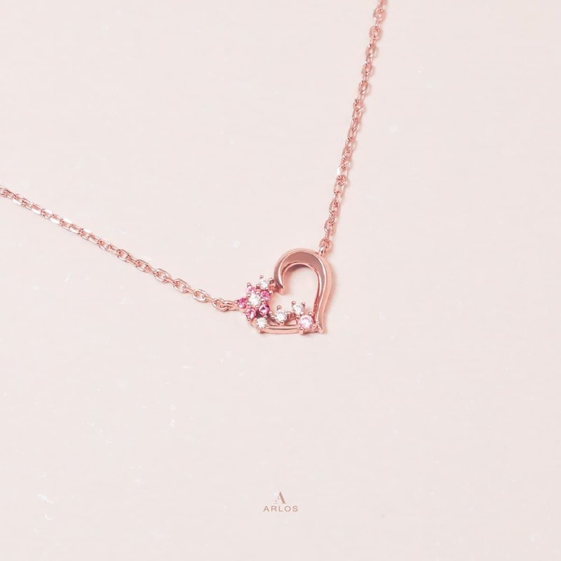 L'amour 花漾爱心项链 (玫瑰金) - 项链 - 纯银 