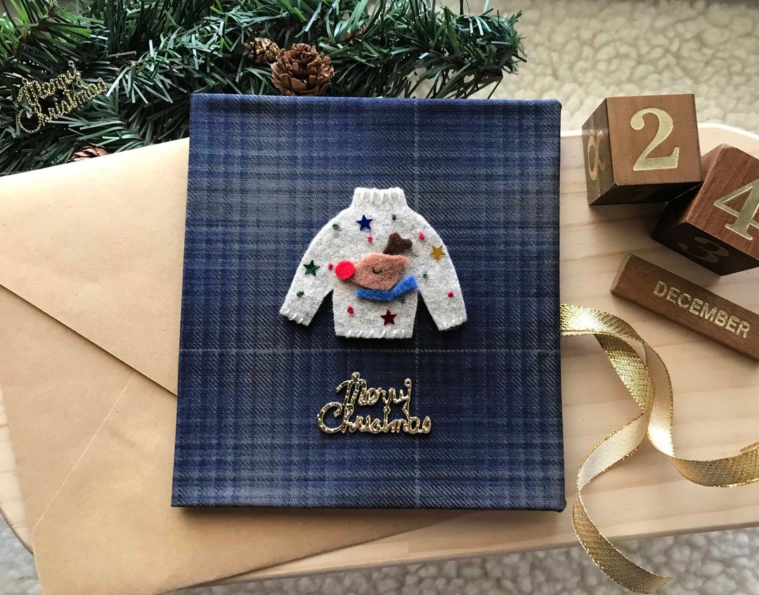 麋鹿小毛衣 sweater 手工卡片 圣诞卡 Handmade Xmas card 蓝色 - 卡片/明信片 - 纸 多色