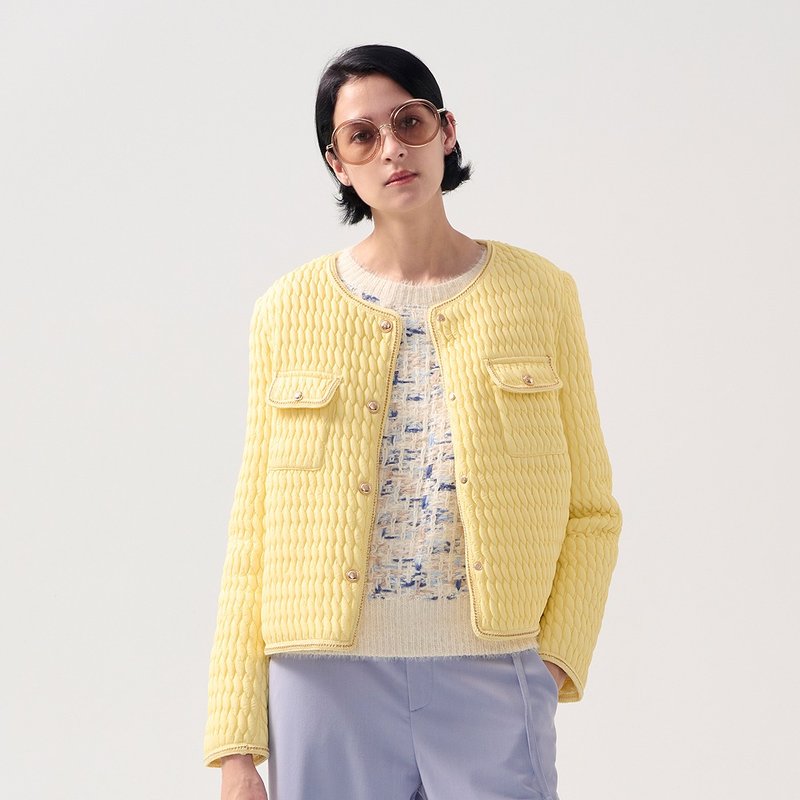 AVVJOY | 小香風金扣羽絨外套 (黃色) - 女装休闲/机能外套 - 羽绒 黄色