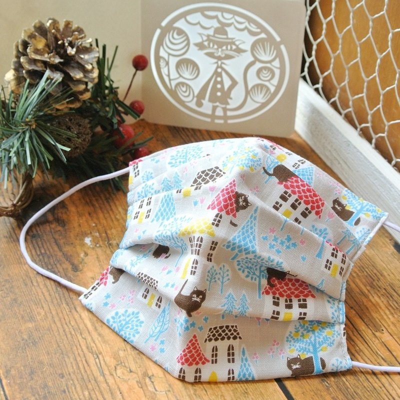 可洗涤、舒适且可爱的手工立体口罩 Brick house × Cats Gray - 口罩 - 棉．麻 灰色