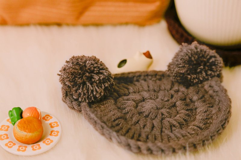 简约 绒毛耳朵 熊熊杯垫 纯手工 编织杯垫 咖啡色 四入一组 - 杯垫 - 棉．麻 