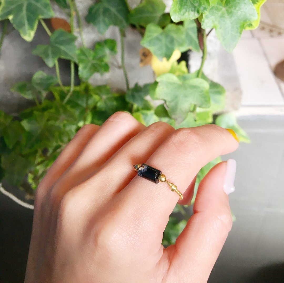 黑玉随 戒指 - Chalcedony ring - 戒指 - 玉石 黑色