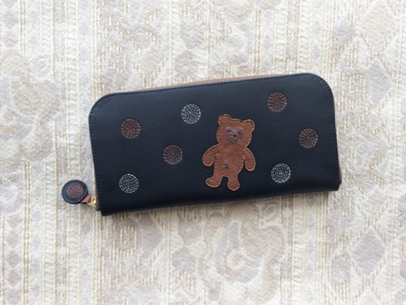 Pinkoi 代购 -  刺绣皮革钱包“SHABON＆熊”NAVY（牛皮）圆形拉链☆“红”☆ - 皮夹/钱包 - 真皮 
