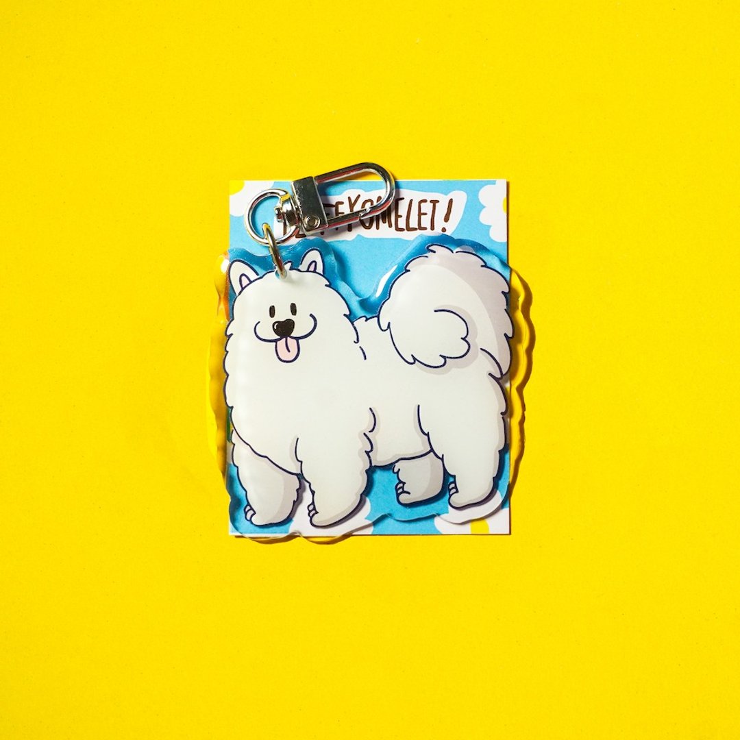 Fluffy Omelet - 钥匙圈 / PIN / PHONE GRIP - 松狮犬粉色款 - 吊饰 - 压克力 橘色