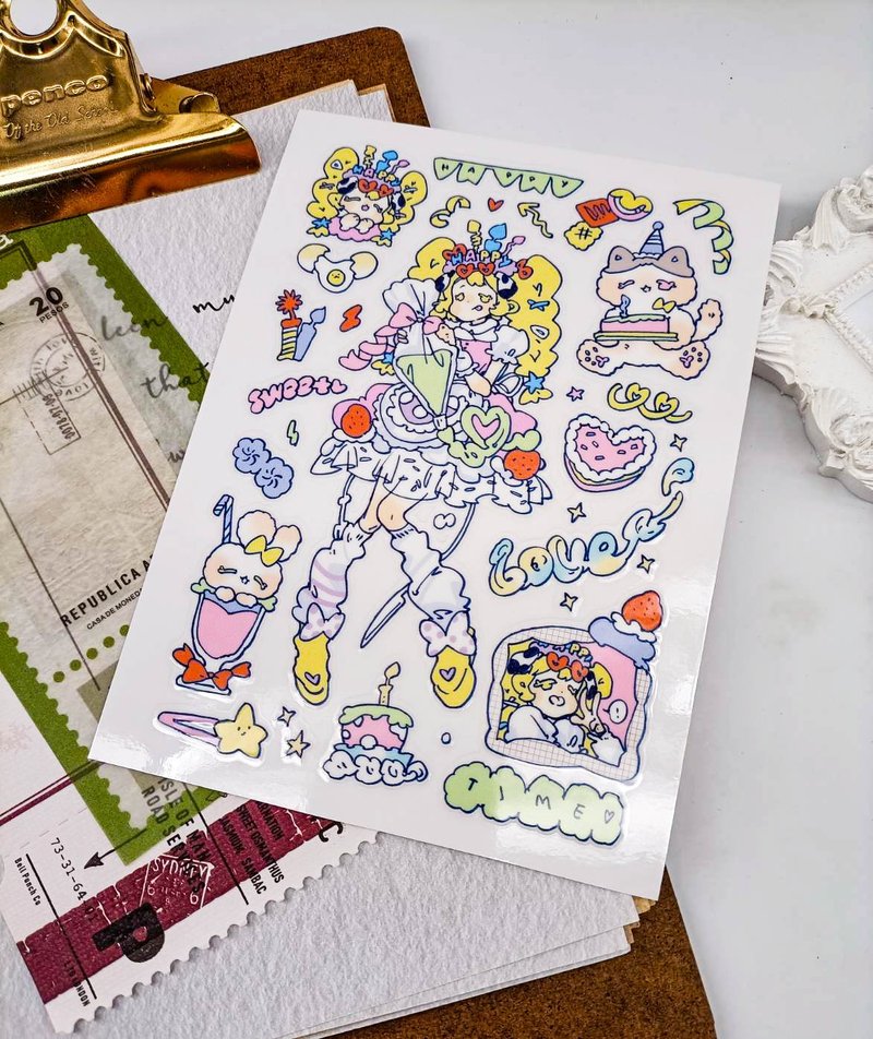 DP014_双星樂園妹D_DoublePlanet sister D-A6乾式轉印貼紙 - 贴纸 - 塑料 多色