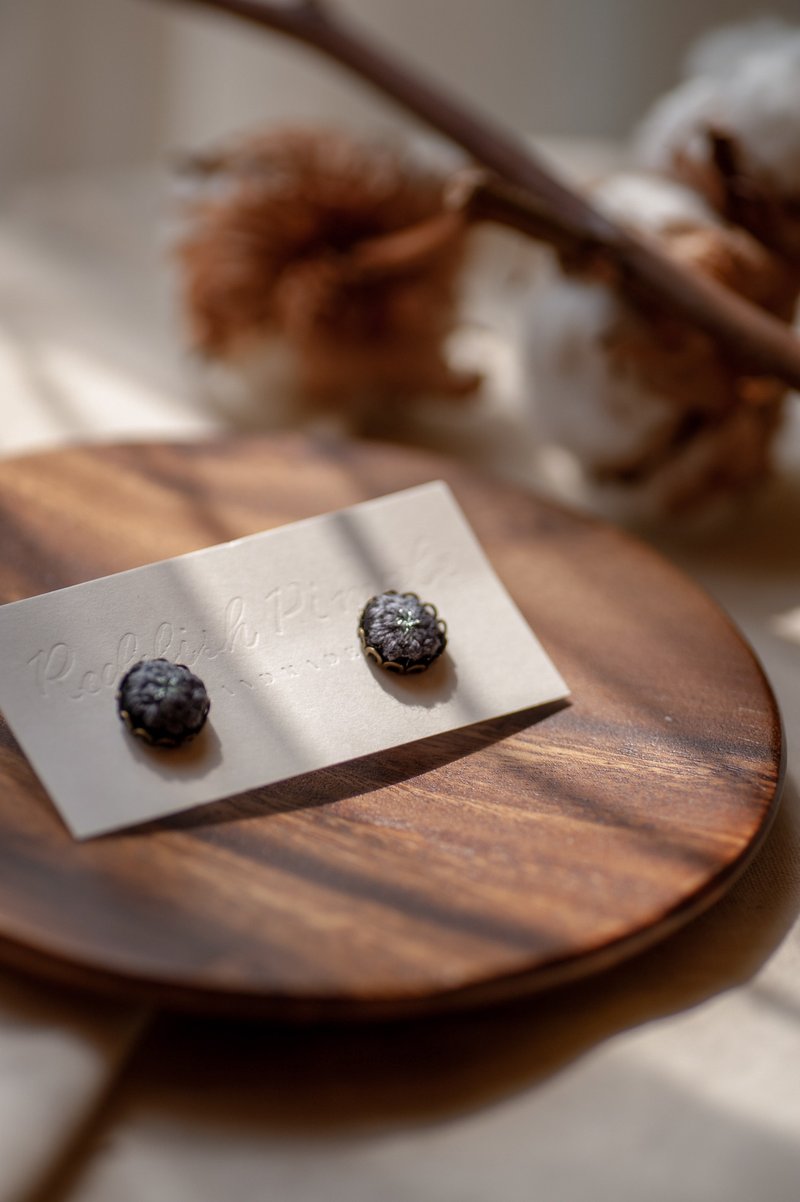 复古刺绣耳钉 | 蔷薇 - 耳环/耳夹 - 其他金属 