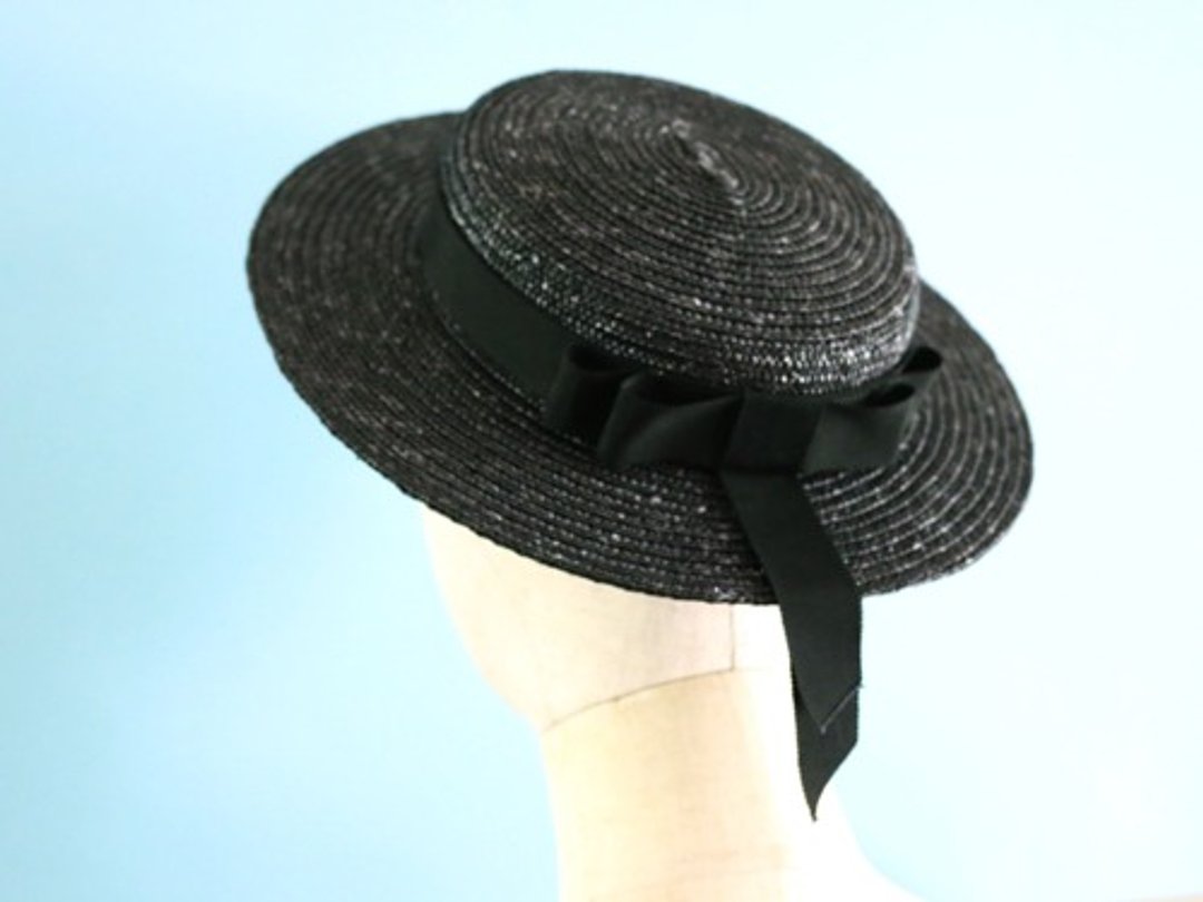 Black Straw Hat Headpiece Black Vivien Black Vivien - 帽子 - 植物．花 黑色