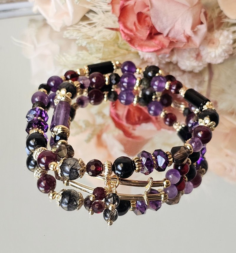 女巫的低语-双圈水晶手链/黑发晶/红石榴/紫水晶/金运石/茶晶 - 手链/手环 - 水晶 多色
