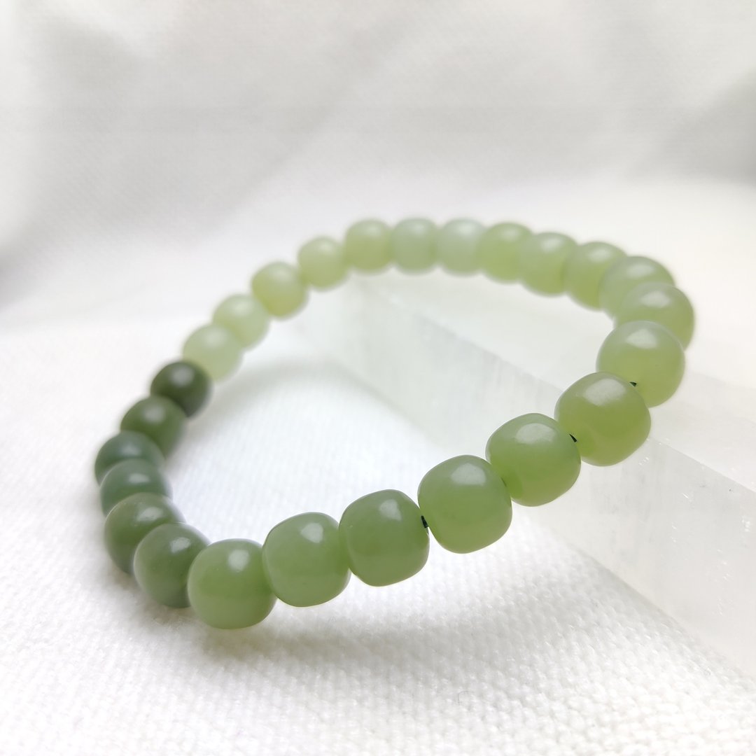 【订制品】且末蓝 和田玉 中国 6-12mm  Nephrite 天然水晶 - 手链/手环 - 玉石 绿色