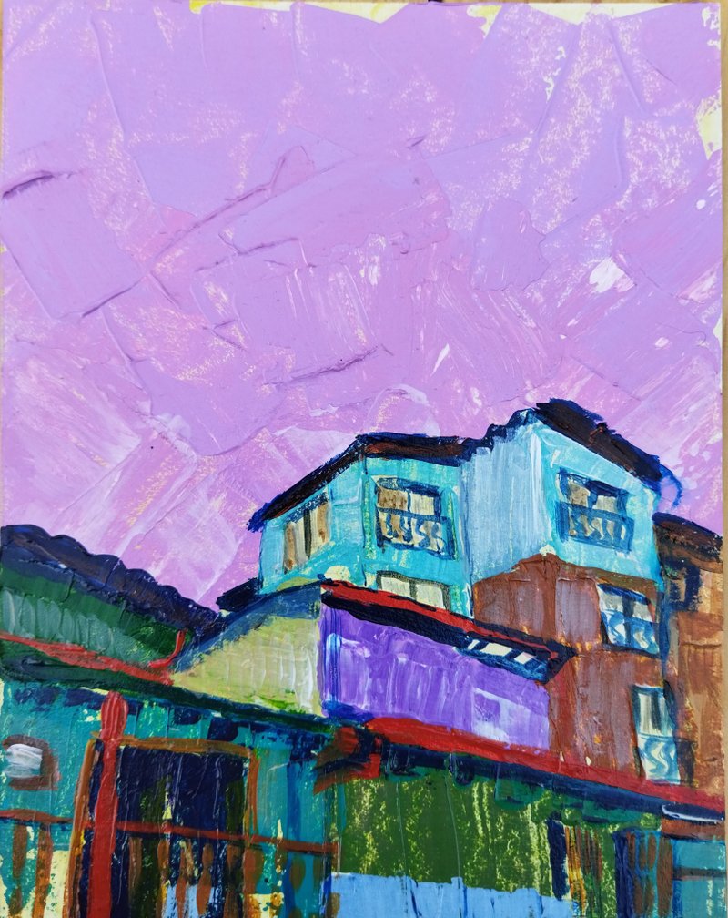 小彩色房屋墙面装饰城市景观的原始绘画图像 - 墙贴/壁贴 - 其他材质 多色
