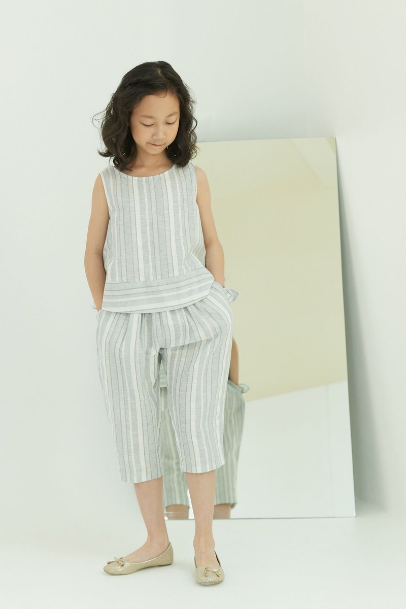 亚麻条纹无袖上衣(灰) - 童装上衣 - 棉．麻 