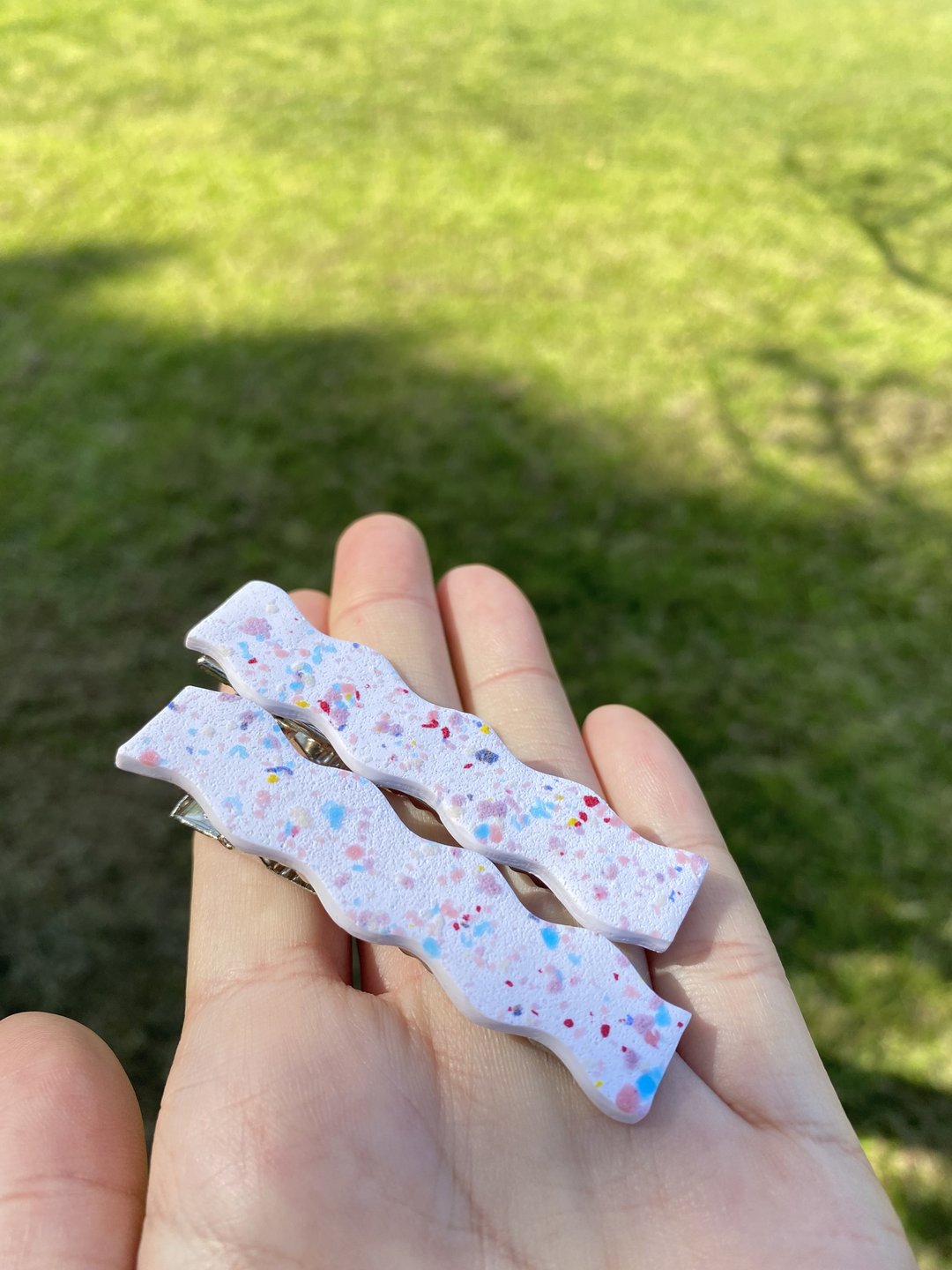 软陶发夹 | 水磨石发夹 - 耳环/耳夹 - 粘土 透明