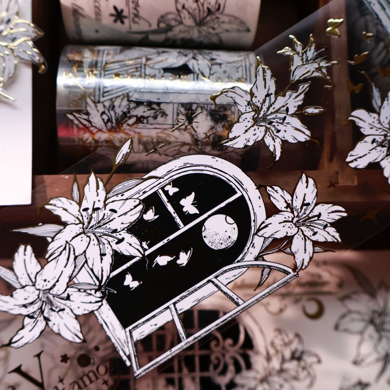 壹洱文创第14期新品现货【百合窗】和纸胶带百合花手账PET贴纸 - 纸胶带 - 其他材质 黑色