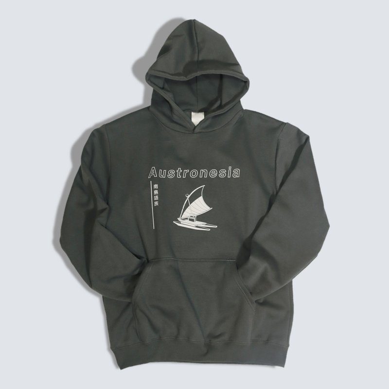 ZJ薄款刷毛帽T 南岛语族款台湾人系列绘图设计 深灰 台湾制造MIT - 中性连帽卫衣/T 恤 - 棉．麻 灰色