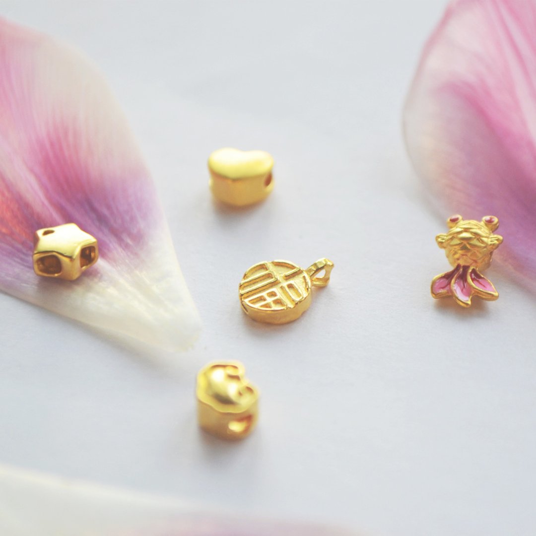 999足金真金小吊坠 福牌星星爱心金鱼如意5G硬金 - 项链 - 24k 金 金色