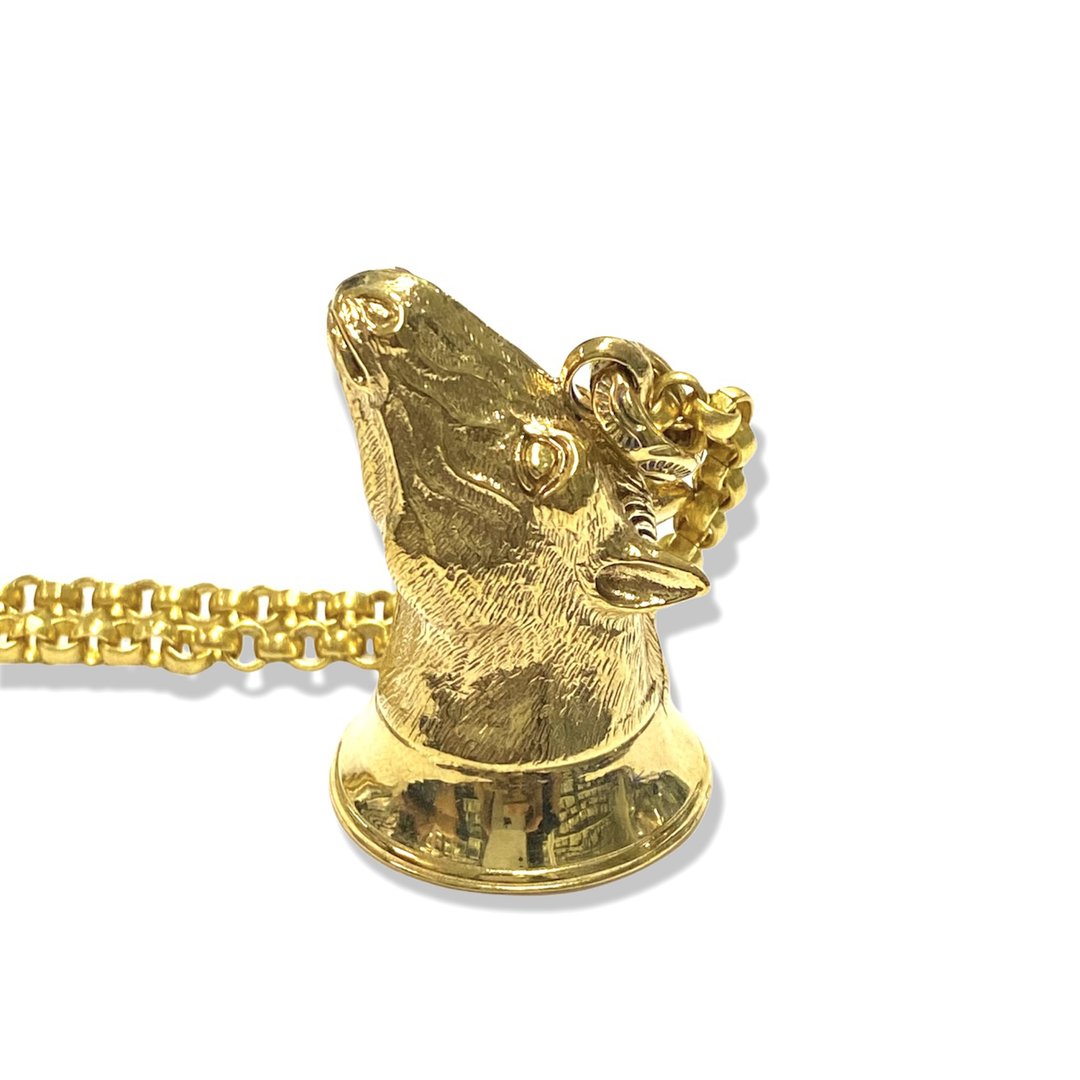 Vintage Pinchbeck Horse Wax Seal / Brass Handle Stamp Letter Fob Pendant + Chain - 印章/印台 - 铜/黄铜 金色