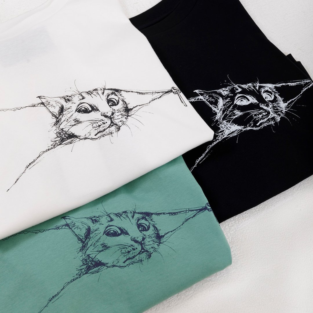 / 求关注 / 猫咪印花七分袖上衣 - 女装上衣 - 棉 多色