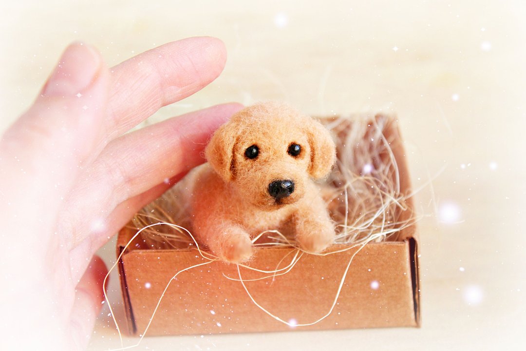 Felted labrador Yellow lab Miniature Golden retriever plush labrador toy - 玩偶/公仔 - 羊毛 