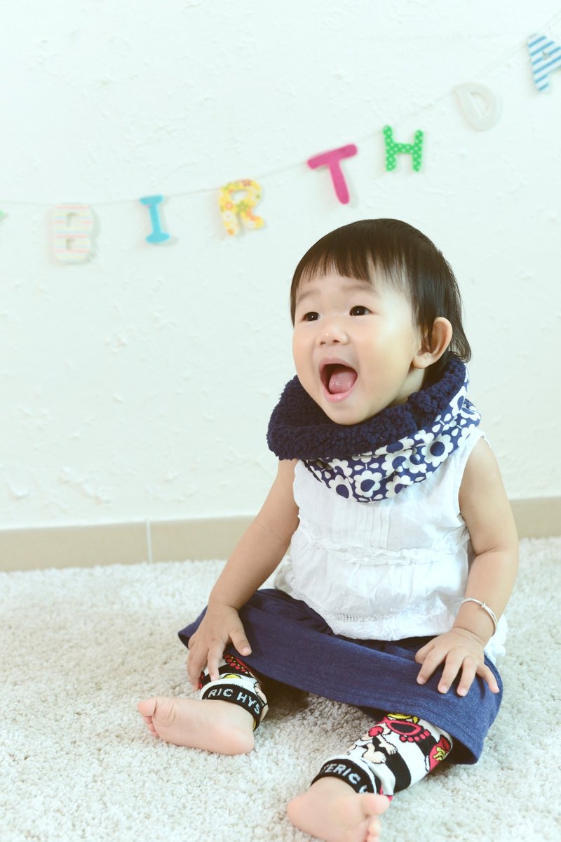 HandMade Babies & KID NeckWarmer - 手作婴儿毛毛保暖围巾 - 满月礼盒 - 棉．麻 蓝色