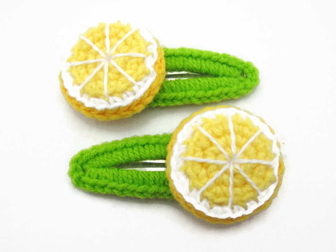 Crochet Snap Clip Hair Clip Accessories - Lemon Fruit - 发饰 - 聚酯纤维 黄色