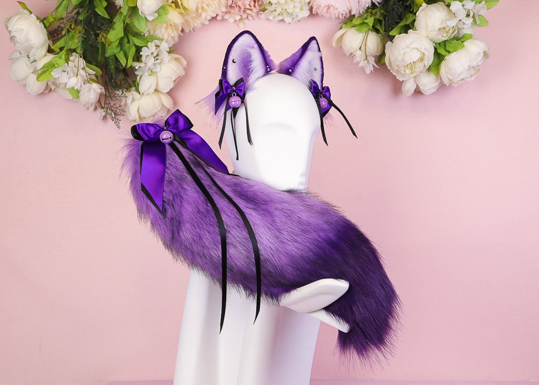 Purple Fox Ears and Tail Set Faux Fur Ears and Tail Set - 发饰 - 其他人造纤维 紫色
