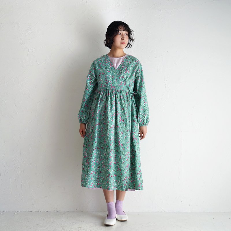 棉质 Khadi Cache-Coeur 连身裙 分支/绿色 - 洋装/连衣裙 - 棉．麻 绿色