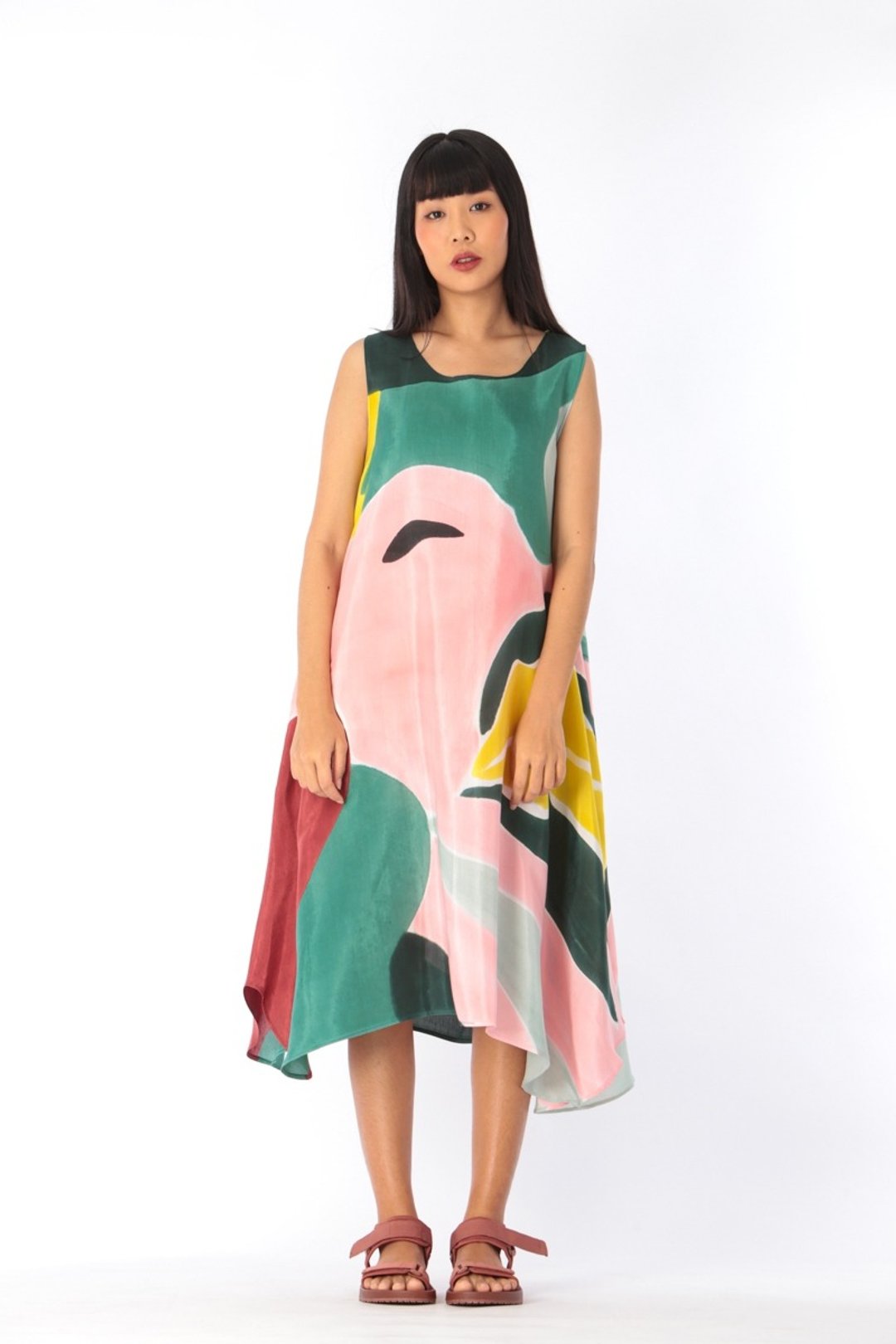 Dress Hand Paint Soft Cotton Silk for Yoga Vacation Holidays - 洋装/连衣裙 - 棉 绿色