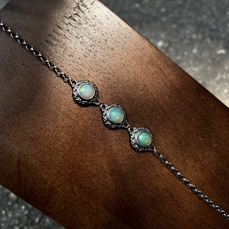 喜迎瑶 925银 欧泊 蛋白石 天然石 手链 手链 民族风 复古 男女 - 手链/手环 - 水晶 银色