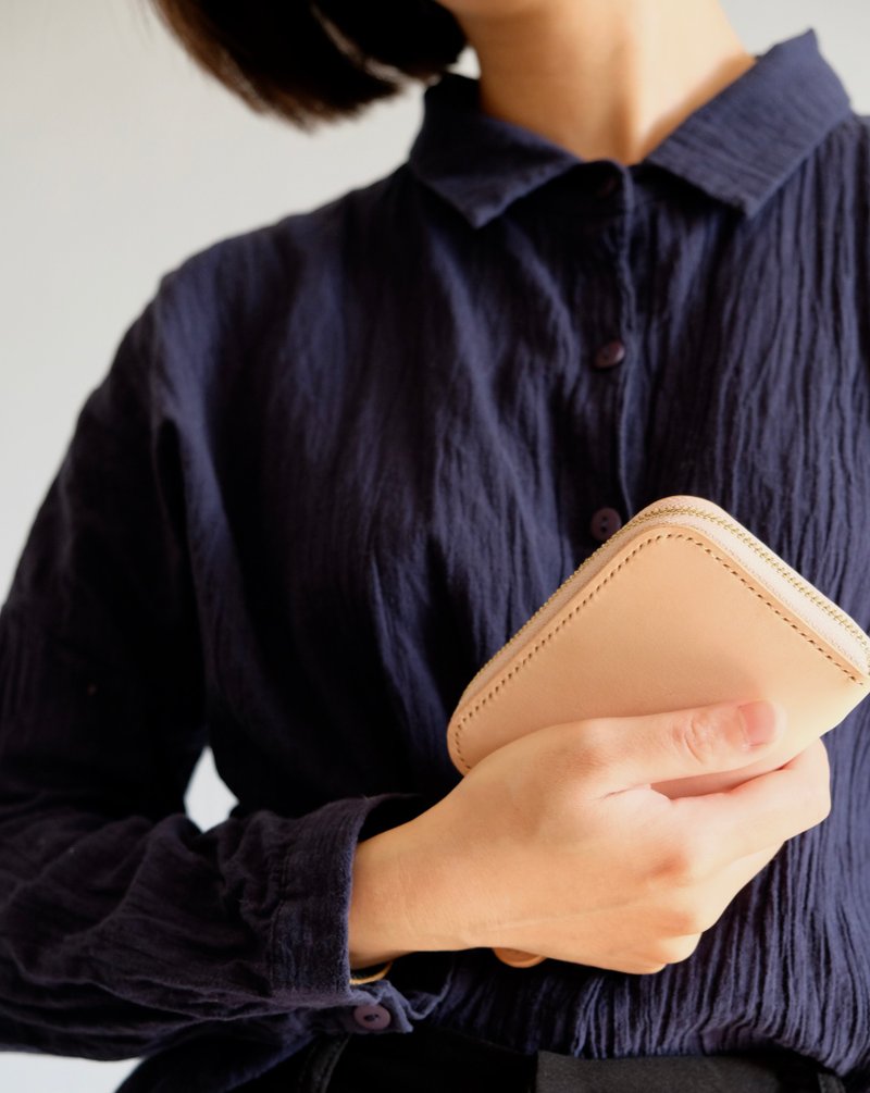 短夹/粉肤色/真皮皮革植鞣革/手工皮件/定制刻印 - 皮夹/钱包 - 真皮 粉红色