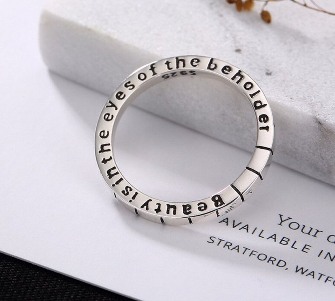 Real S 925 Sterling Silver Handmade Engraved Letters Ring Women Rings Beauty - 戒指 - 纯银 银色